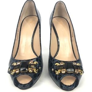 Giuseppe Zanotti Croc Embossed Blue Pumps